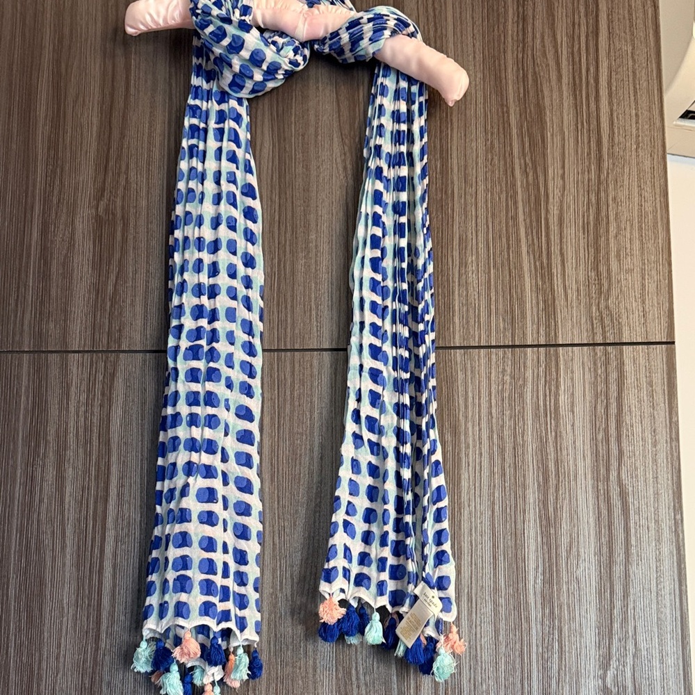 kate spade Blue and White Polka Dot Tassel Scarf